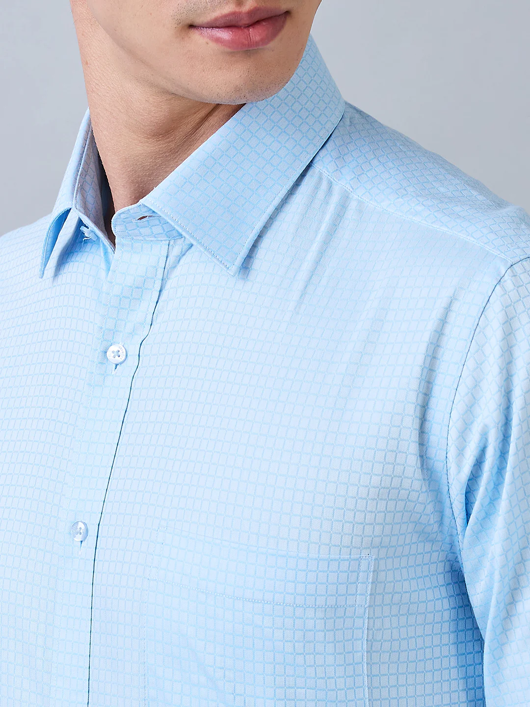 Raymond Men Blue Checks Slim Fit Cotton Blend Shirt - Image 5
