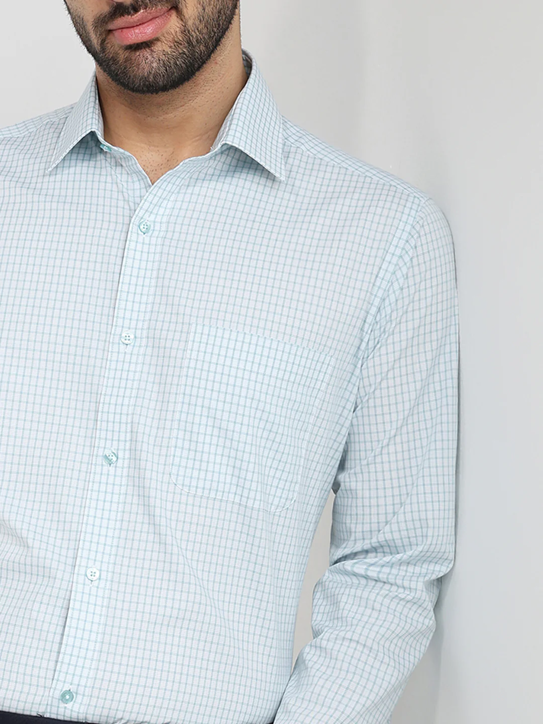 Raymond Men Blue Checks Slim Fit Cotton Blend Shirt - Image 6