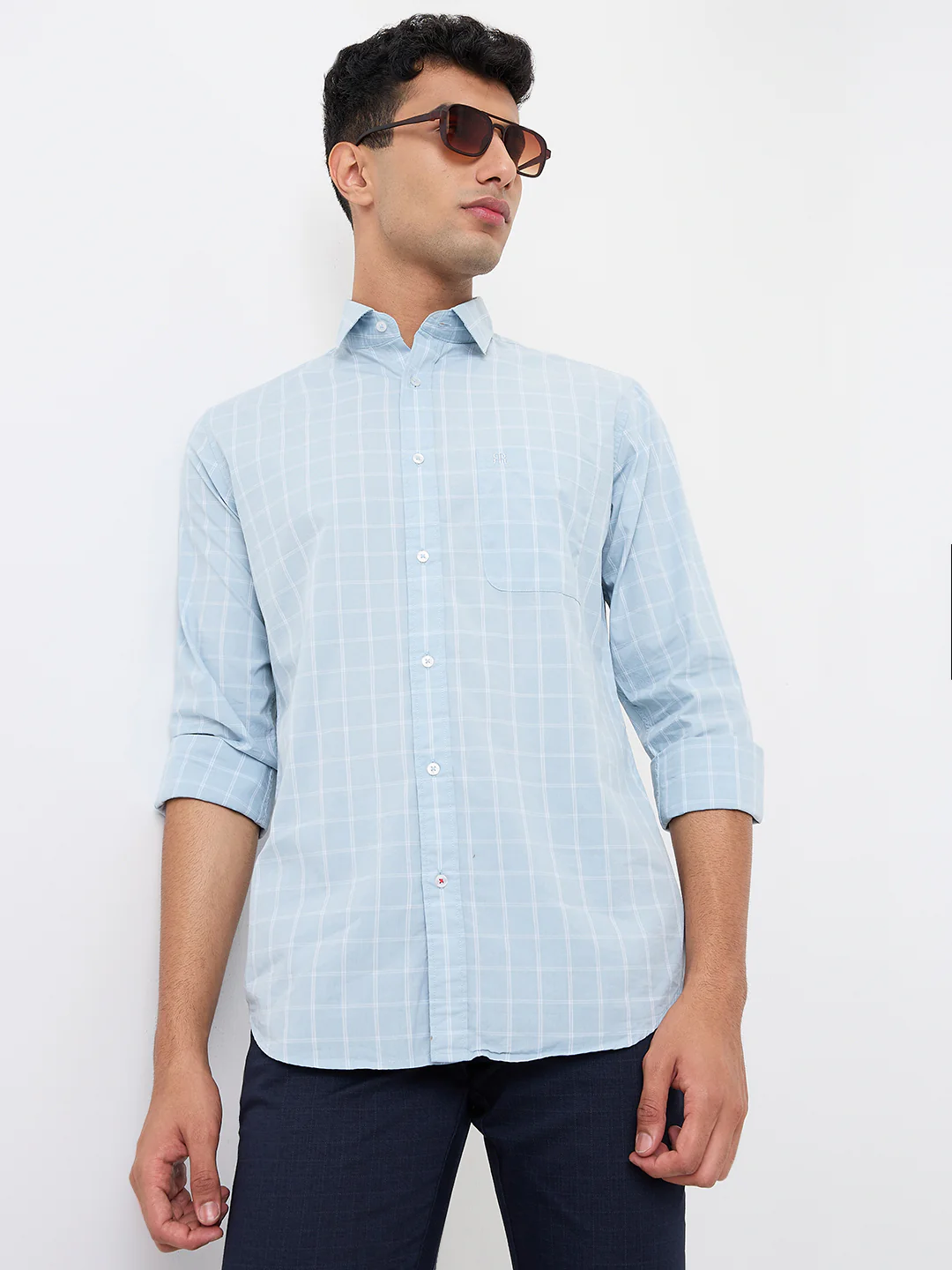 Raymond Men Blue Checks Slim Fit Cotton Casual Shirt - Image 6