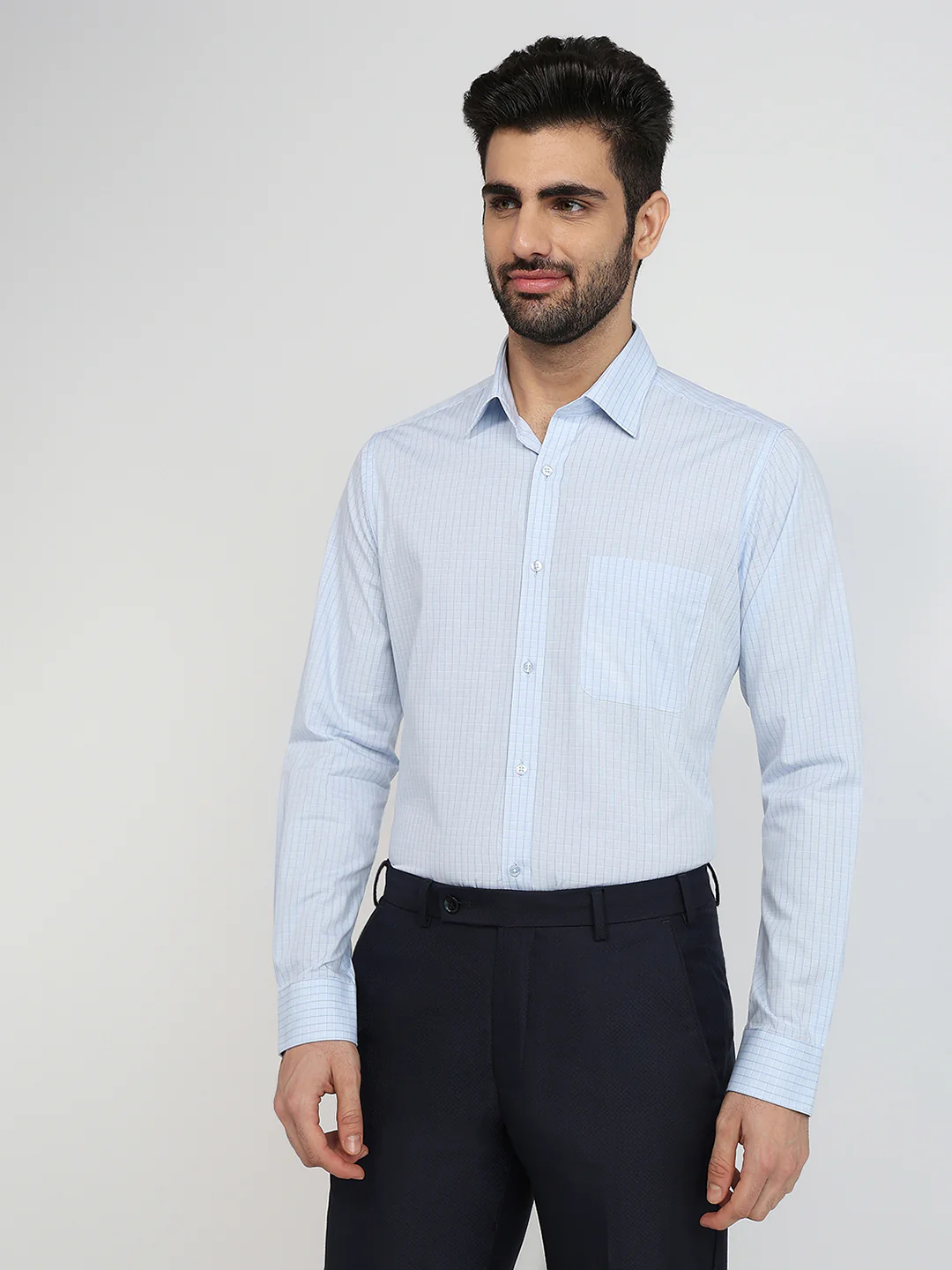Raymond Men Blue Checks Slim Fit Cotton Formal Shirt