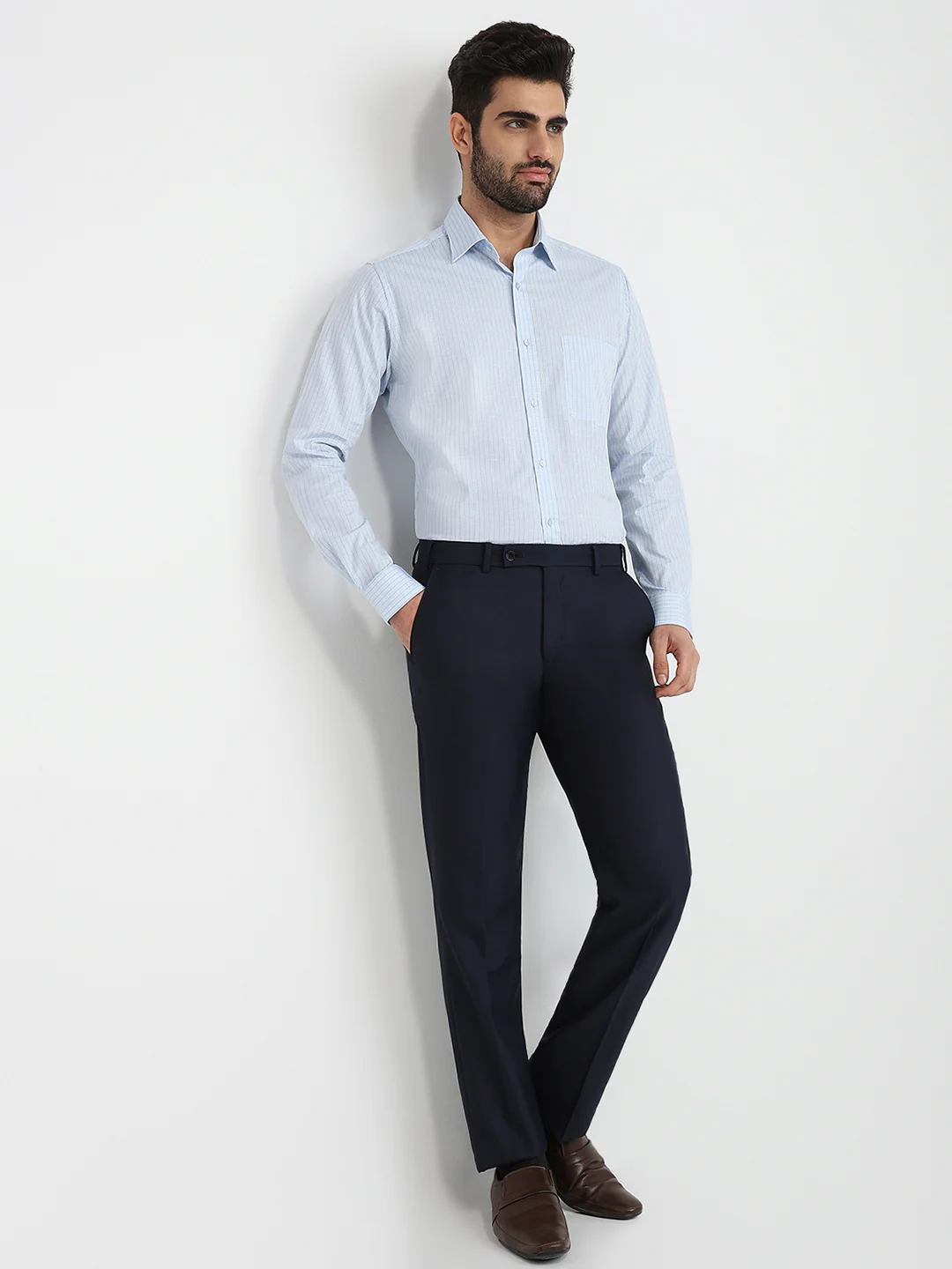 Raymond Men Blue Checks Slim Fit Cotton Formal Shirt - Image 6