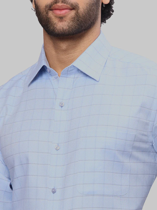 Raymond Men Blue Checks Slim Fit Cotton Formal Shirt - Image 6