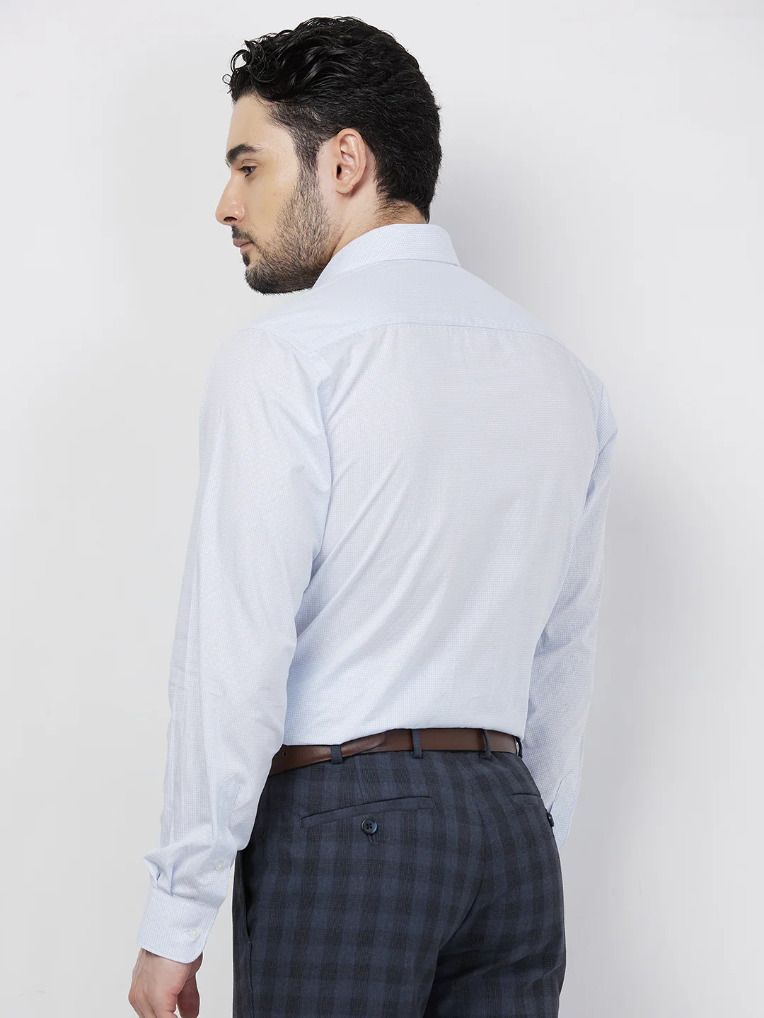Raymond Men Blue Checks Slim Fit Cotton Formal Shirt - Image 5