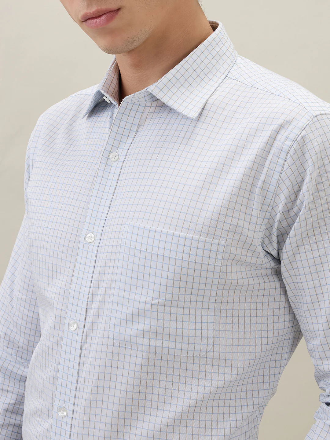 Raymond Men Blue Checks Slim Fit Cotton Formal Shirt - Image 6