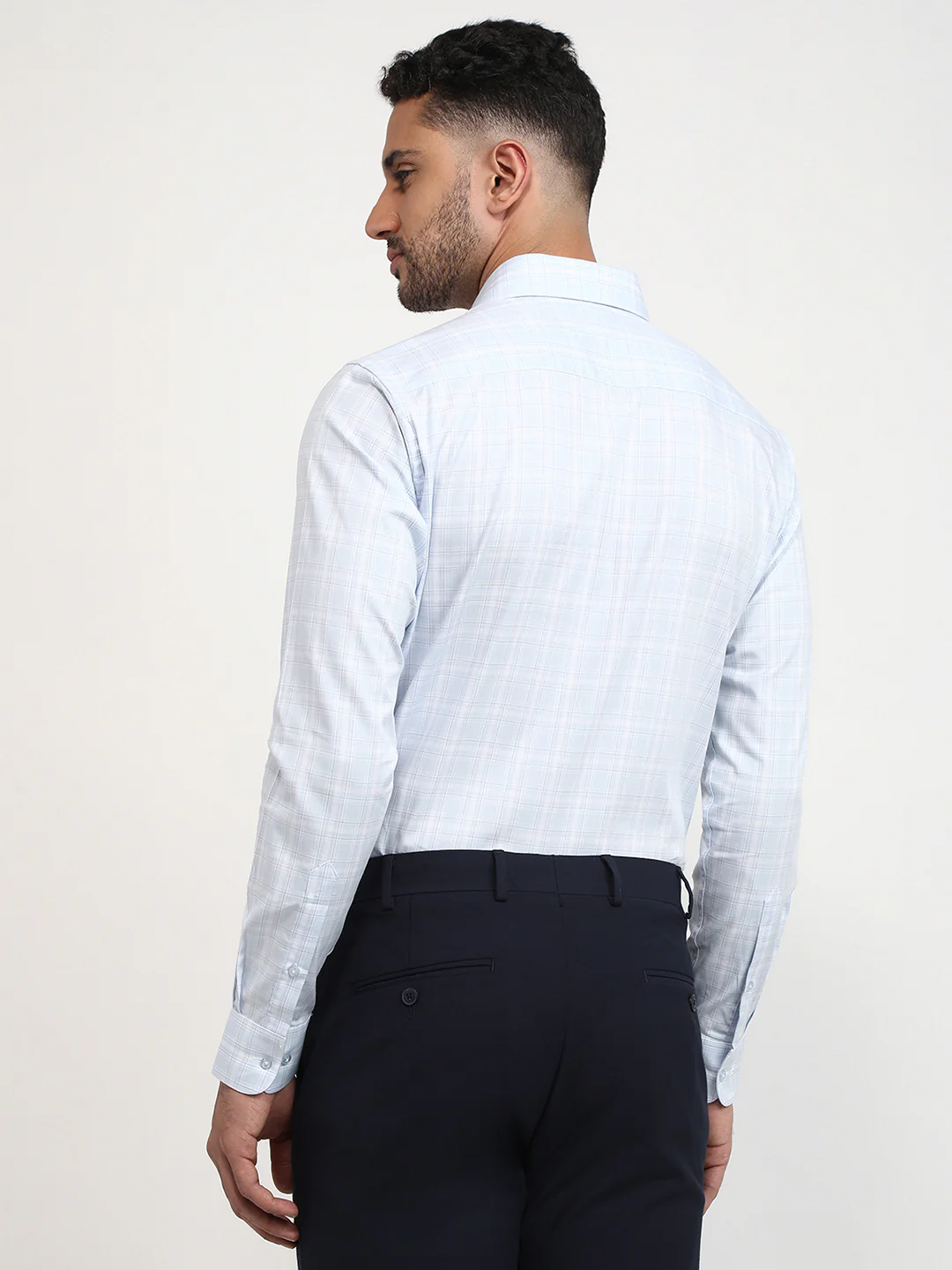Raymond Men Blue Checks Slim Fit Cotton Formal Shirt - Image 4