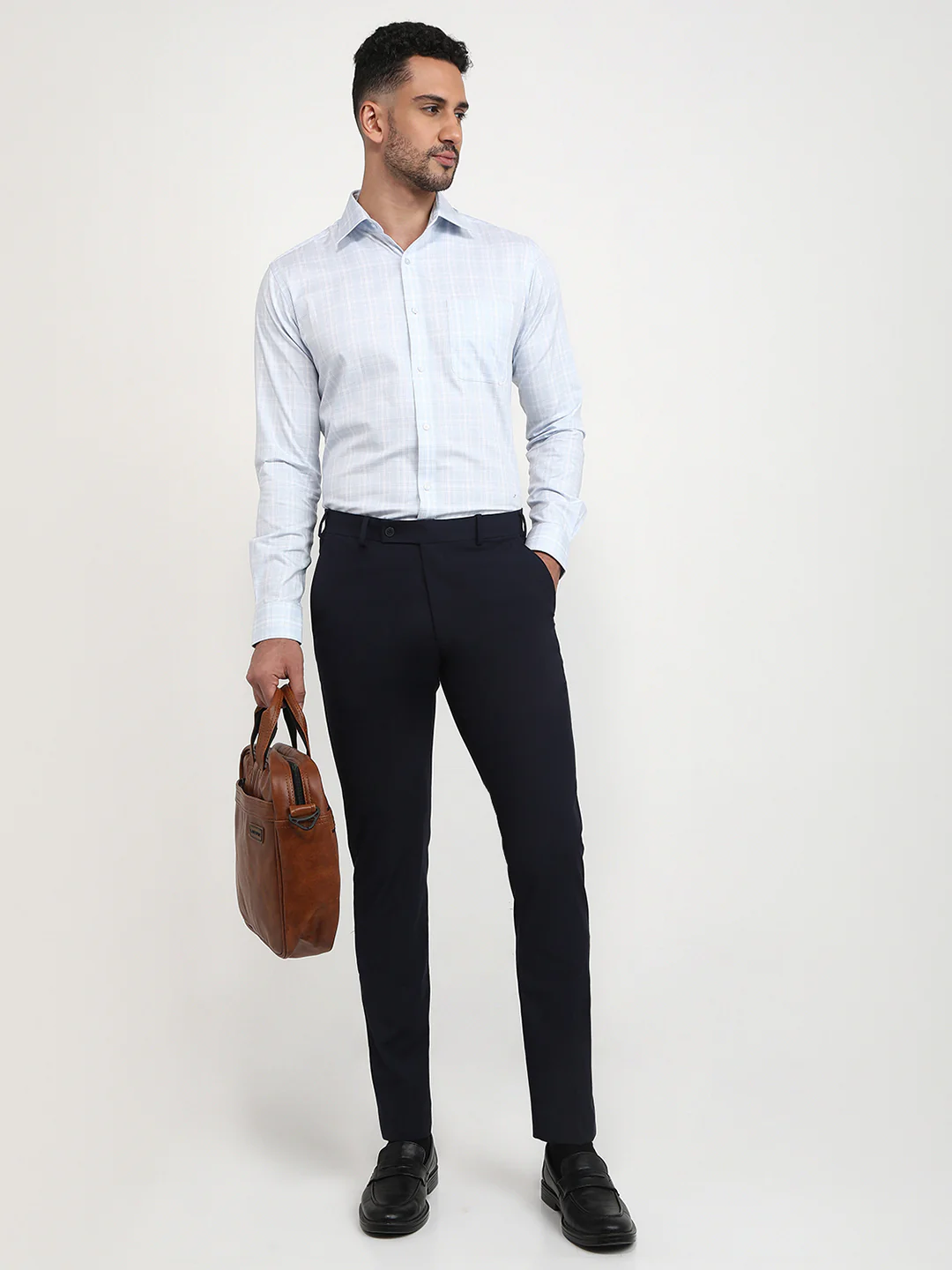 Raymond Men Blue Checks Slim Fit Cotton Formal Shirt - Image 5