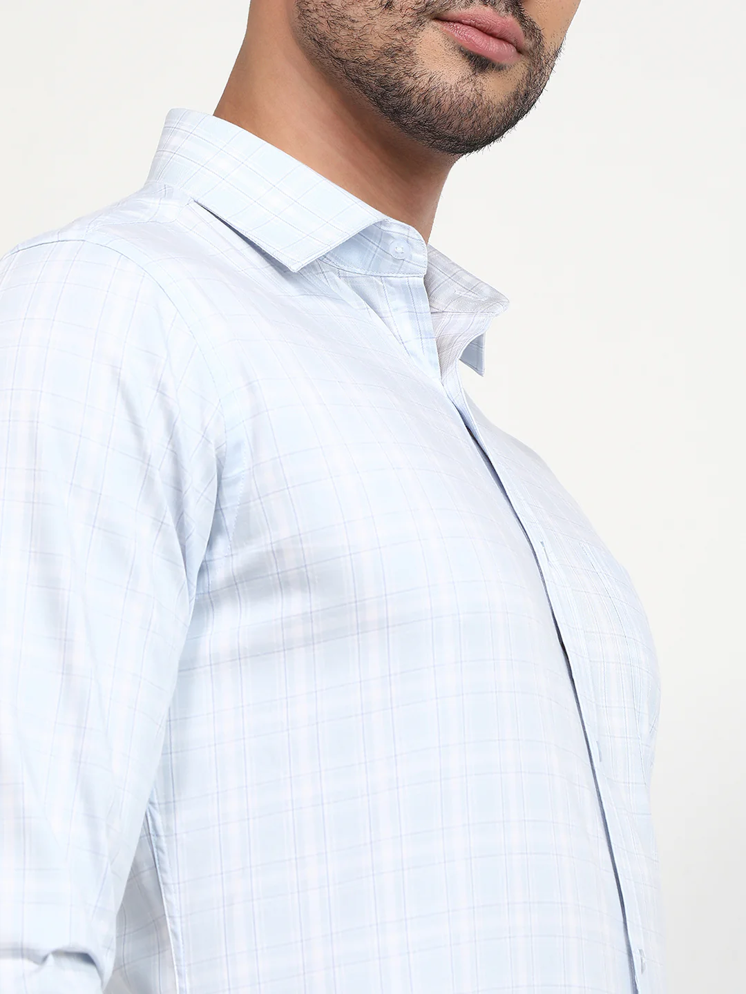 Raymond Men Blue Checks Slim Fit Cotton Formal Shirt - Image 6
