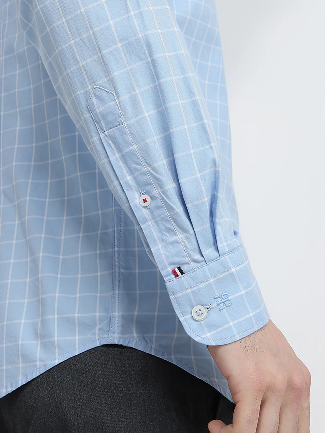 Raymond Men Blue Checks Slim Fit Cotton Full Sleeve Cut Away Collar Casual Shirt - Image 6