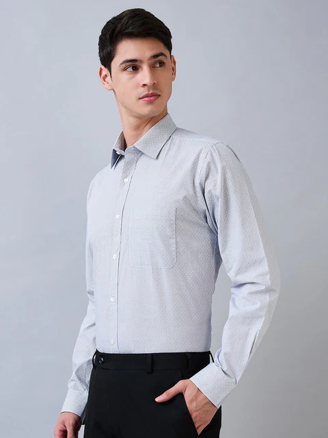 Raymond Men Blue Checks Slim Fit Cotton Shirt - Image 2