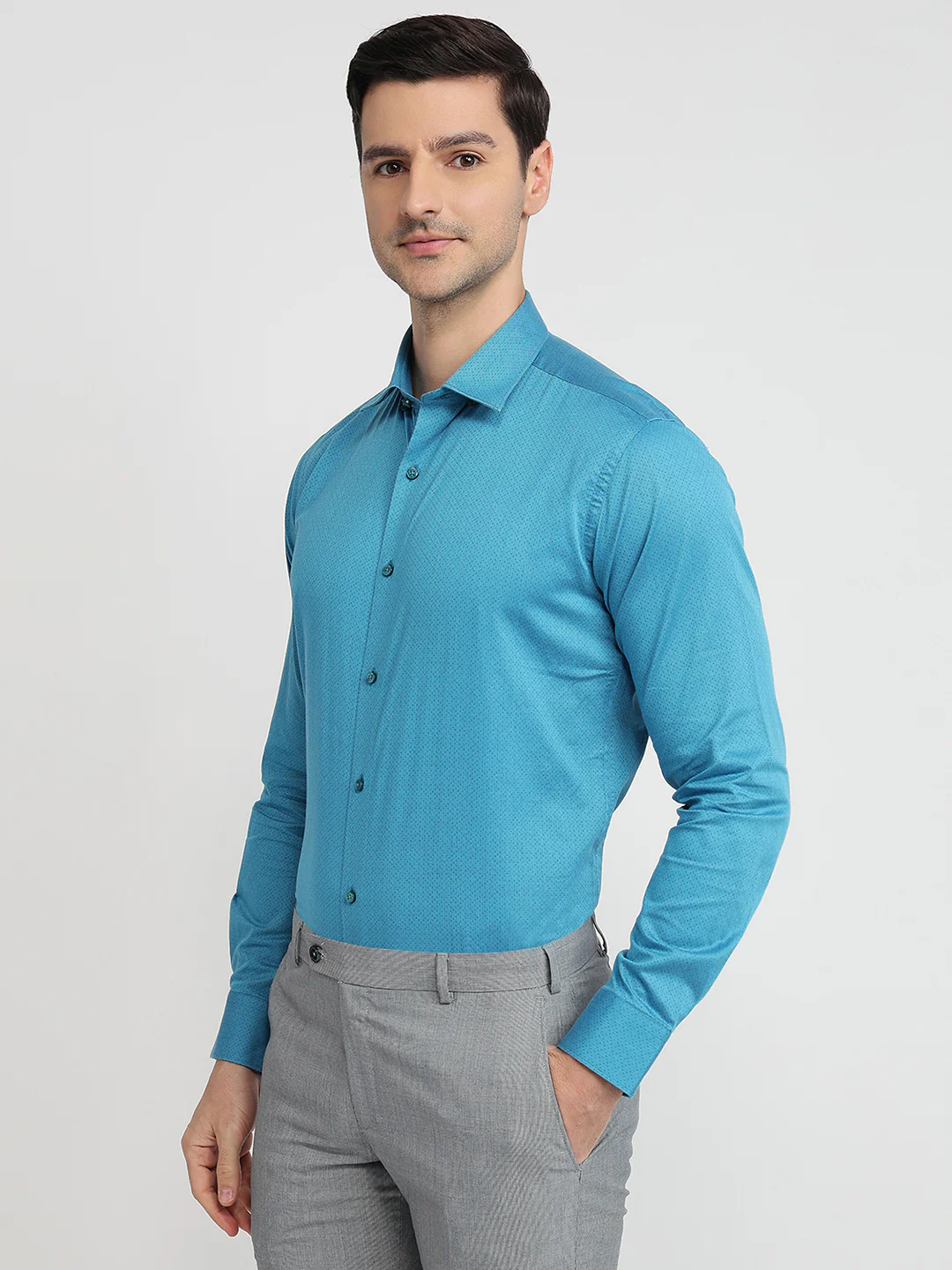 Raymond Men Blue Checks Slim Fit Cotton Shirt - Image 2