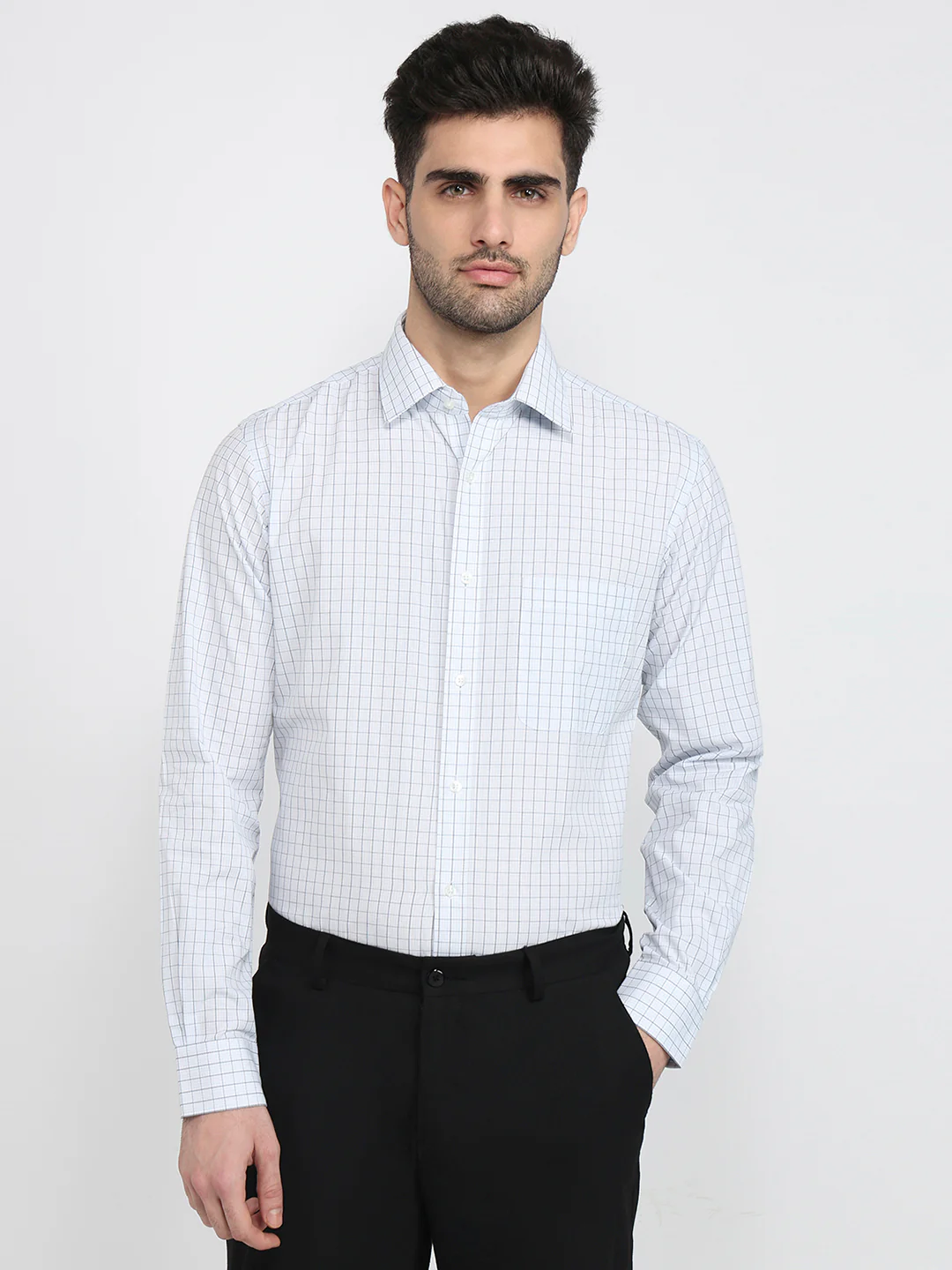 Raymond Men Blue Checks Slim Fit Cotton Shirt