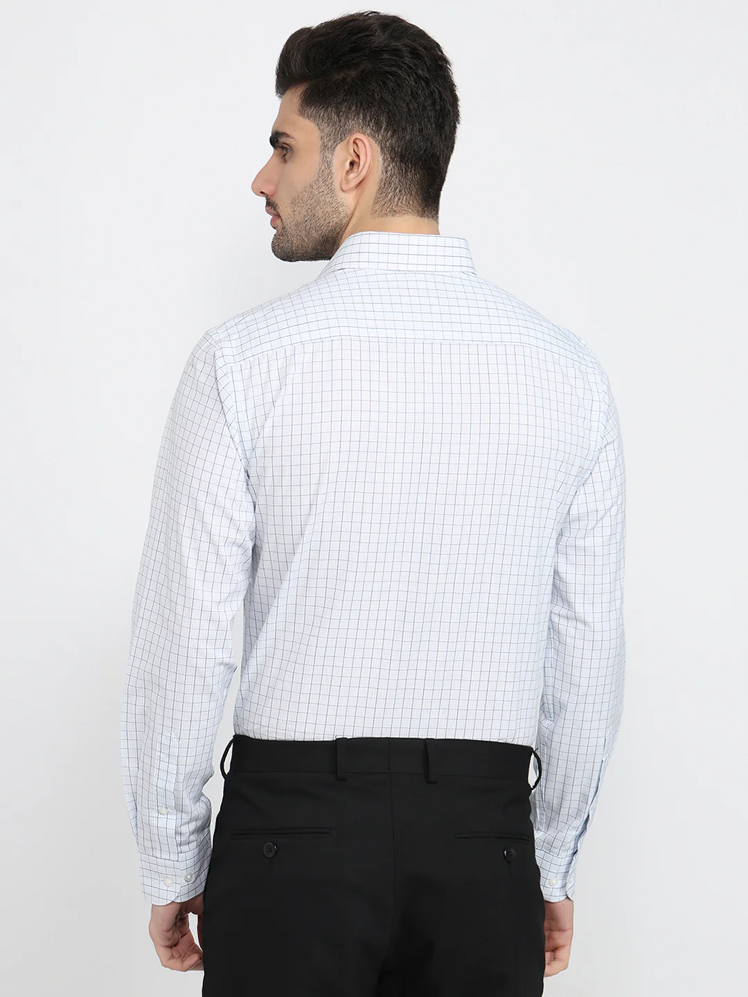 Raymond Men Blue Checks Slim Fit Cotton Shirt - Image 4
