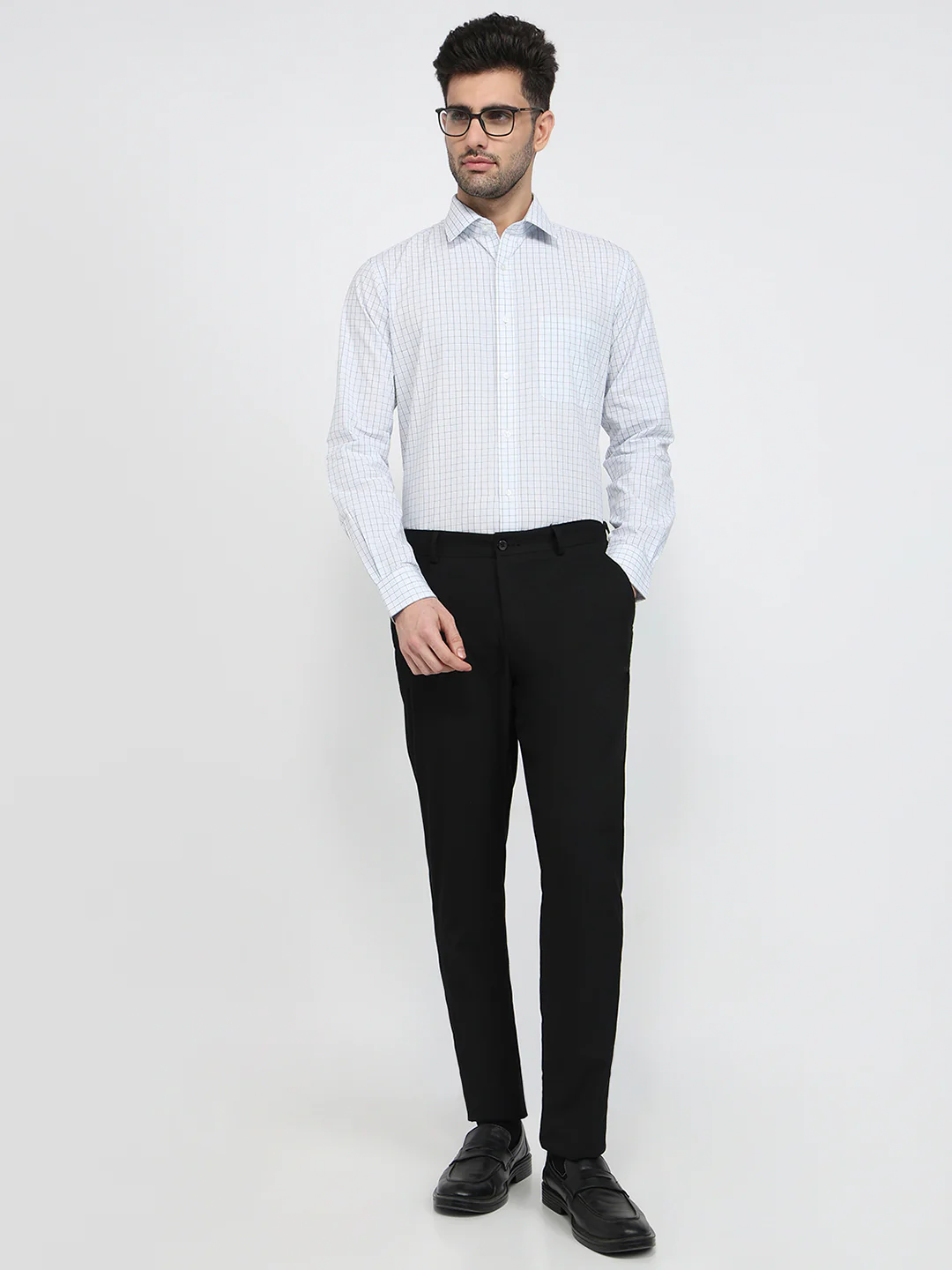Raymond Men Blue Checks Slim Fit Cotton Shirt - Image 5