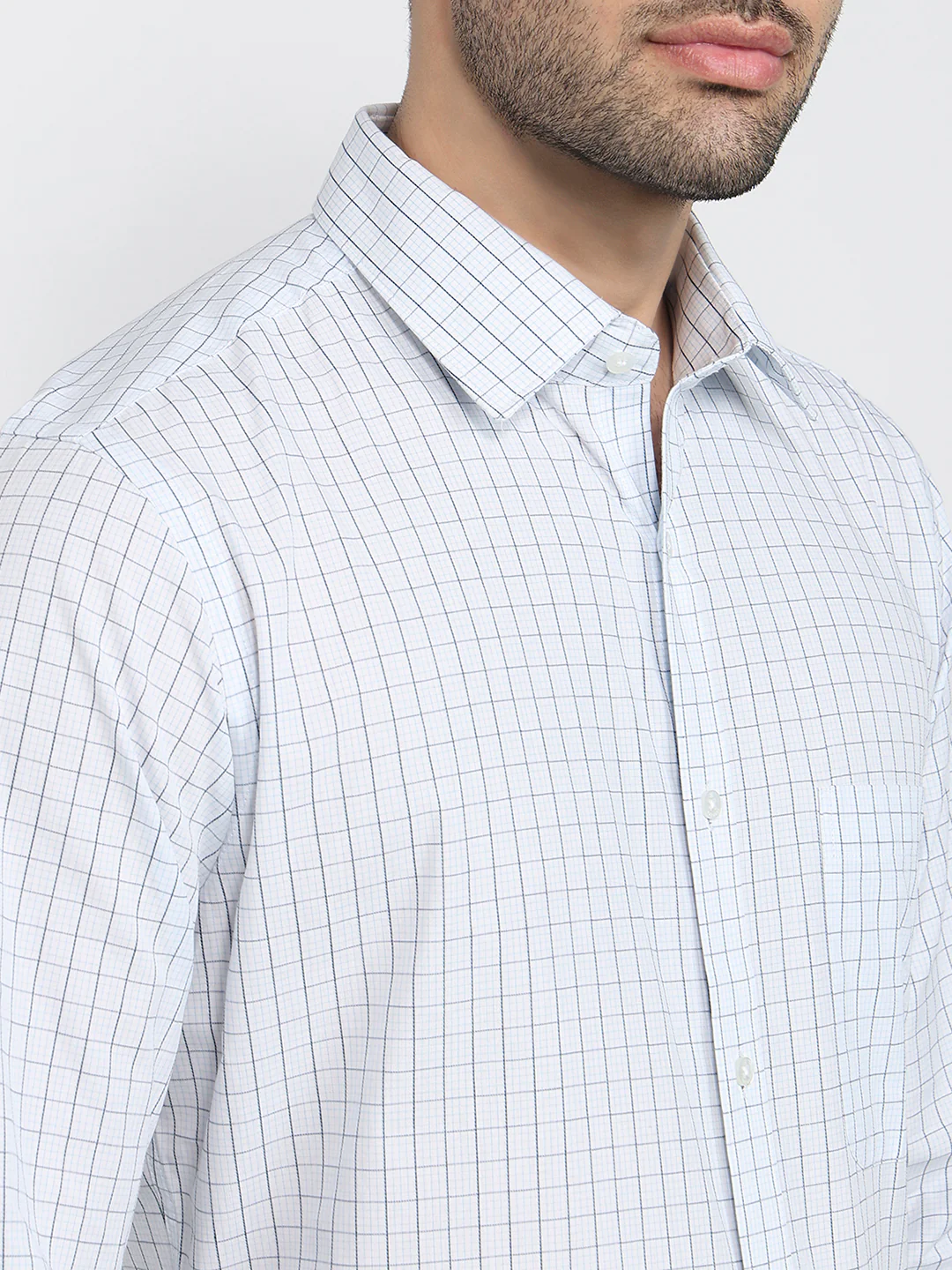 Raymond Men Blue Checks Slim Fit Cotton Shirt - Image 6