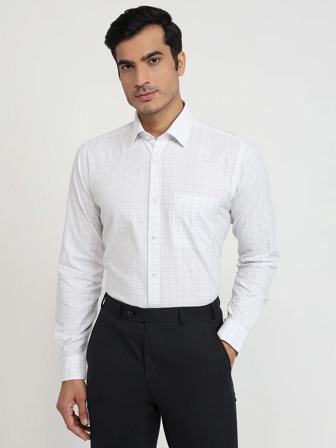 Raymond Men Blue Checks Slim Fit Cotton Shirt