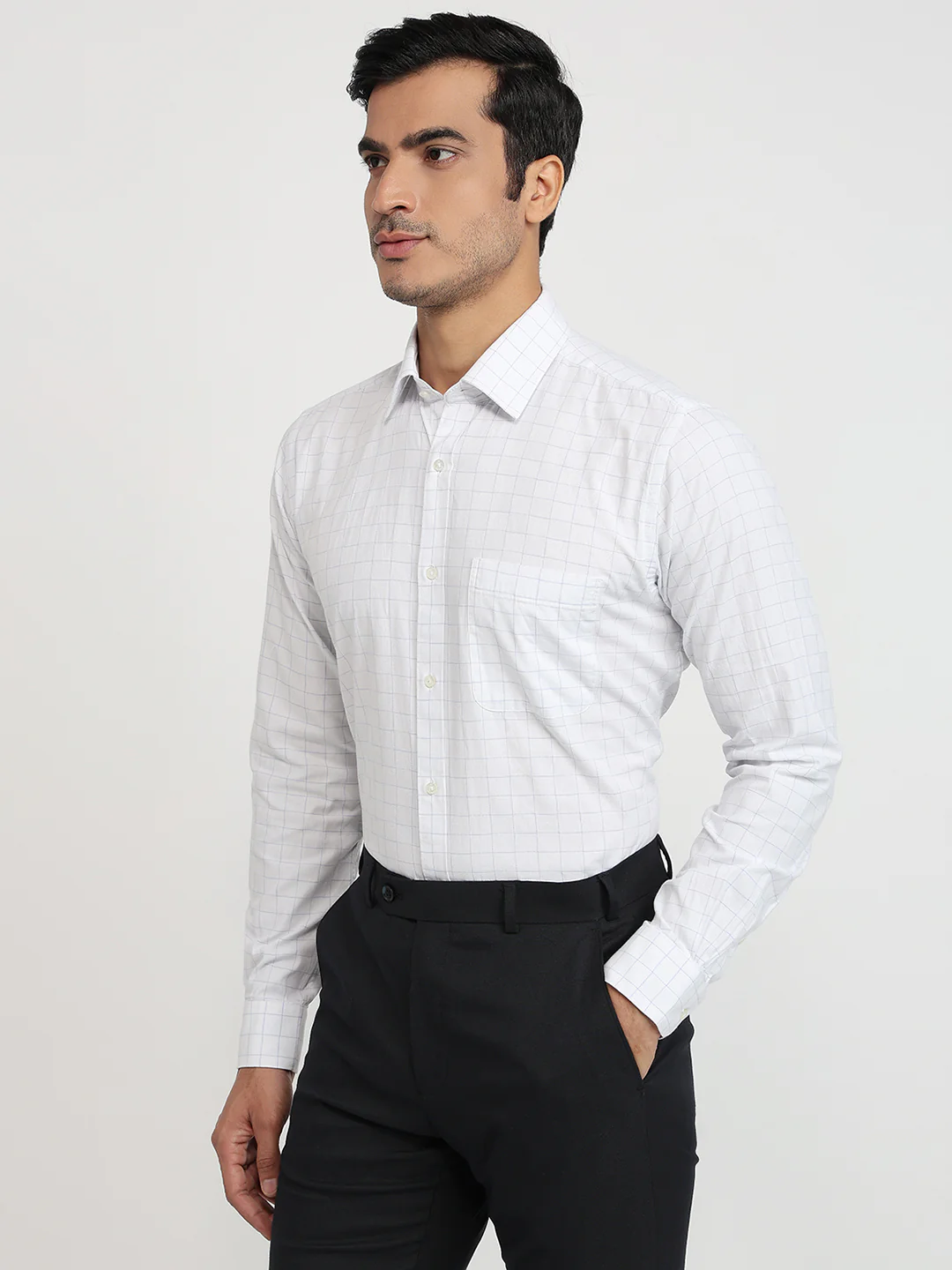 Raymond Men Blue Checks Slim Fit Cotton Shirt - Image 2