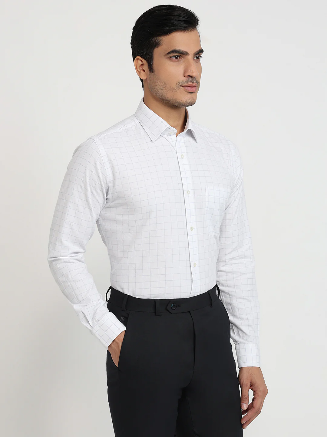 Raymond Men Blue Checks Slim Fit Cotton Shirt - Image 3