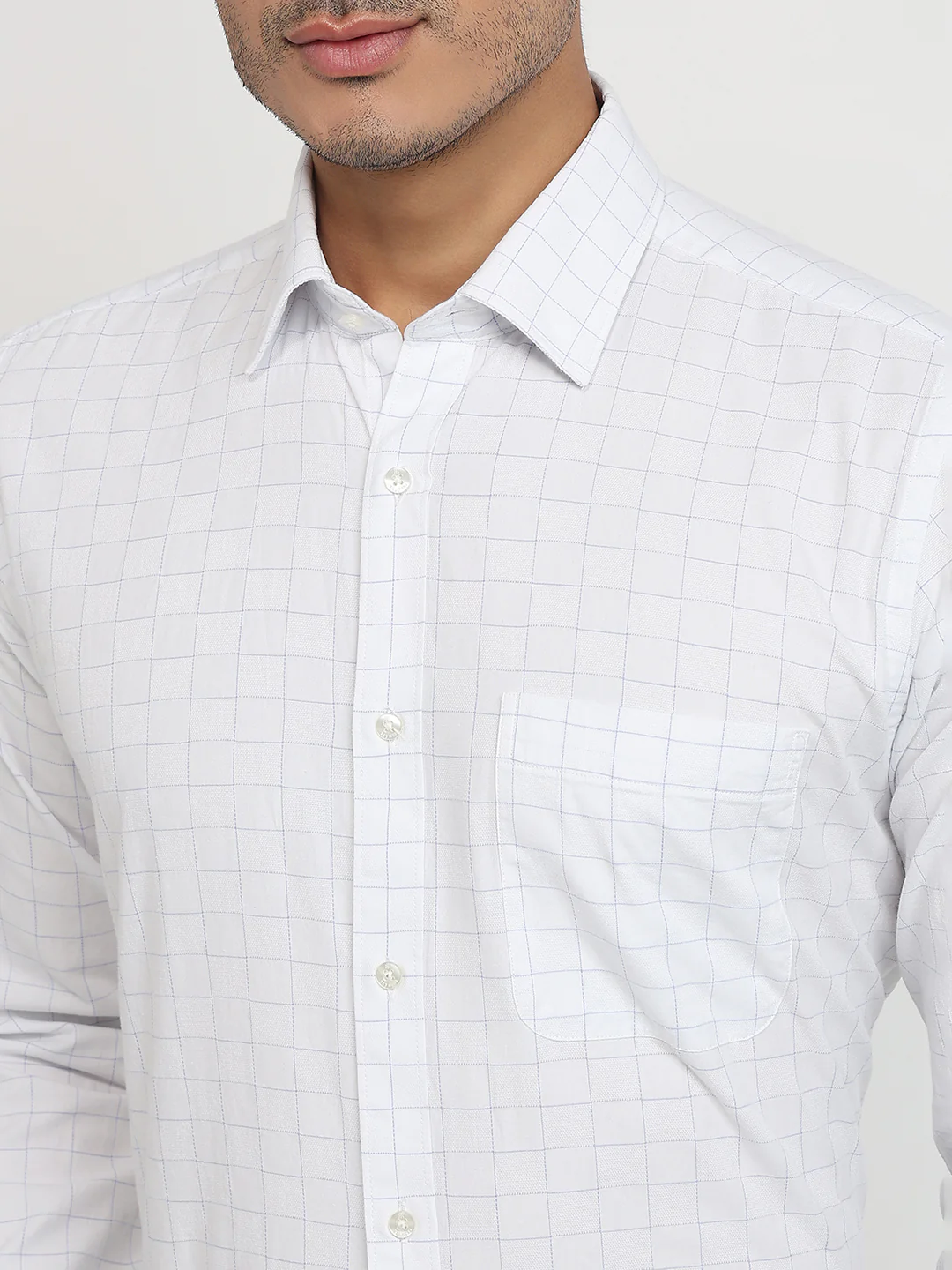 Raymond Men Blue Checks Slim Fit Cotton Shirt - Image 6