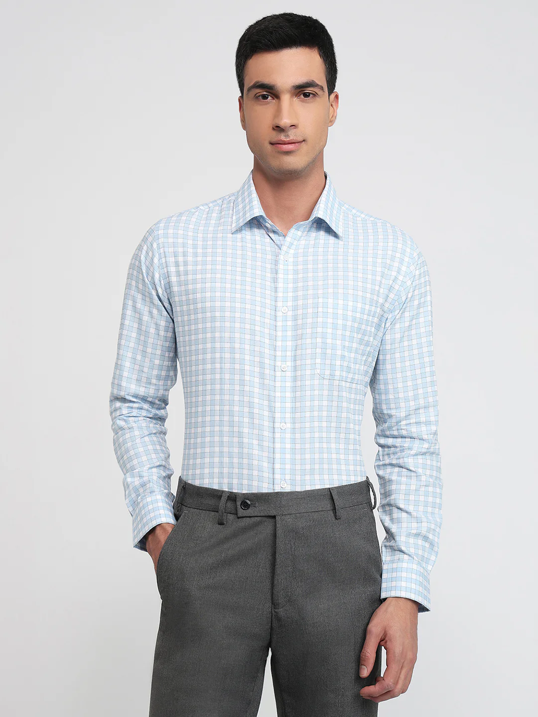 Raymond Men Blue Checks Slim Fit Cotton Shirt