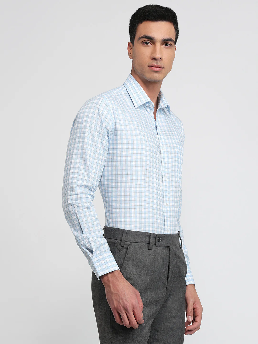 Raymond Men Blue Checks Slim Fit Cotton Shirt - Image 3