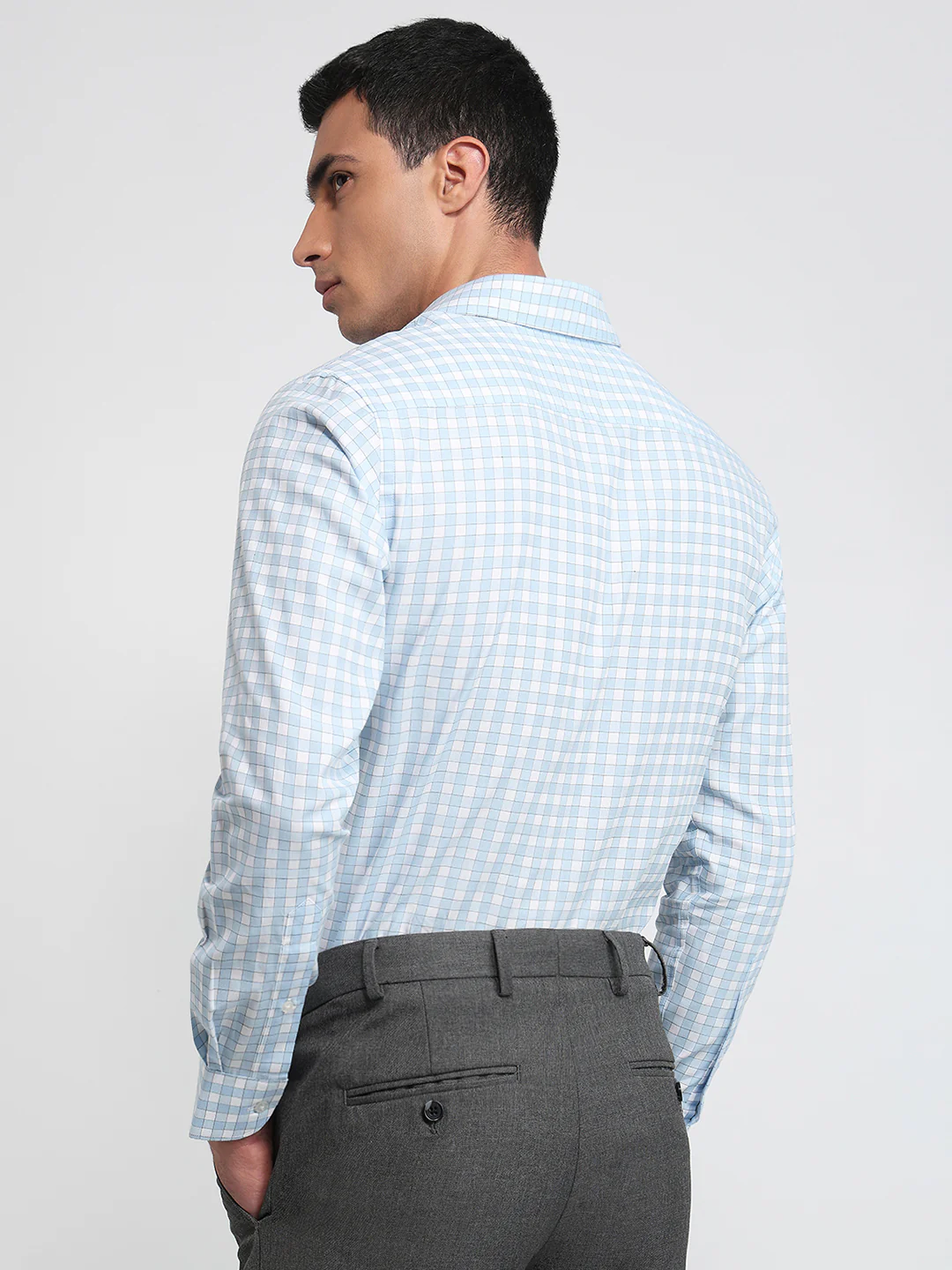 Raymond Men Blue Checks Slim Fit Cotton Shirt - Image 4