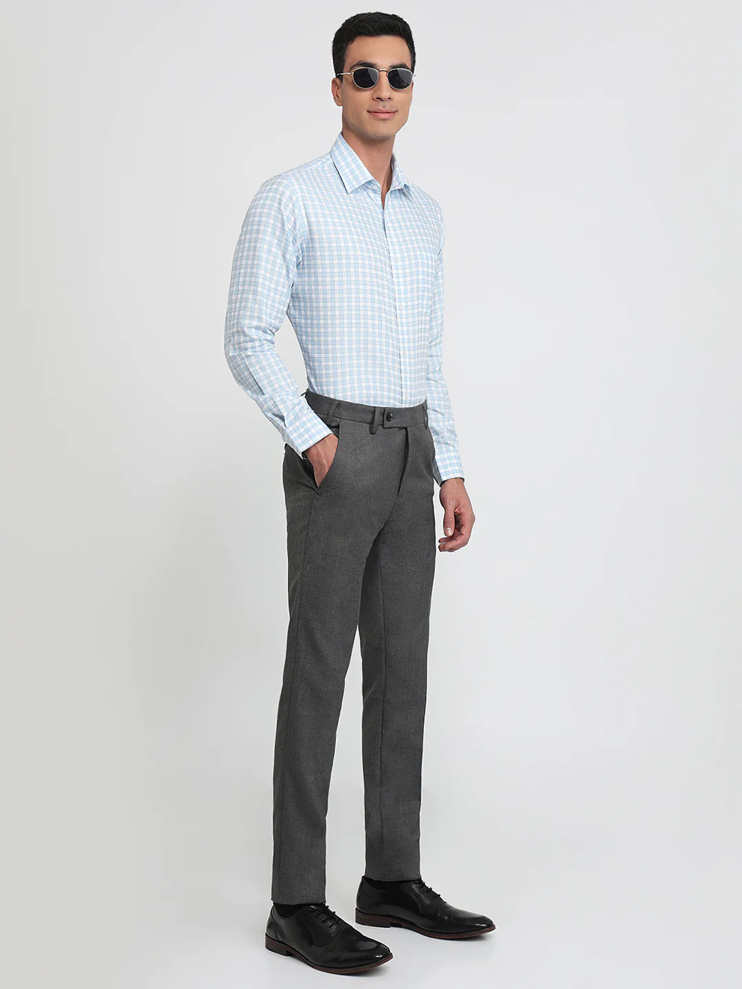 Raymond Men Blue Checks Slim Fit Cotton Shirt - Image 5