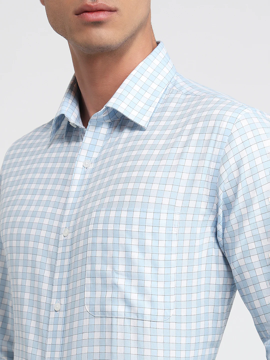 Raymond Men Blue Checks Slim Fit Cotton Shirt - Image 6