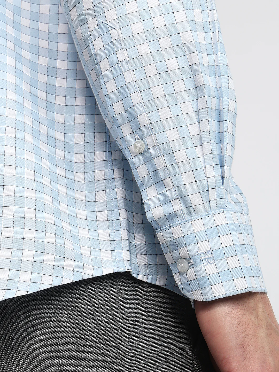 Raymond Men Blue Checks Slim Fit Cotton Shirt - Image 7
