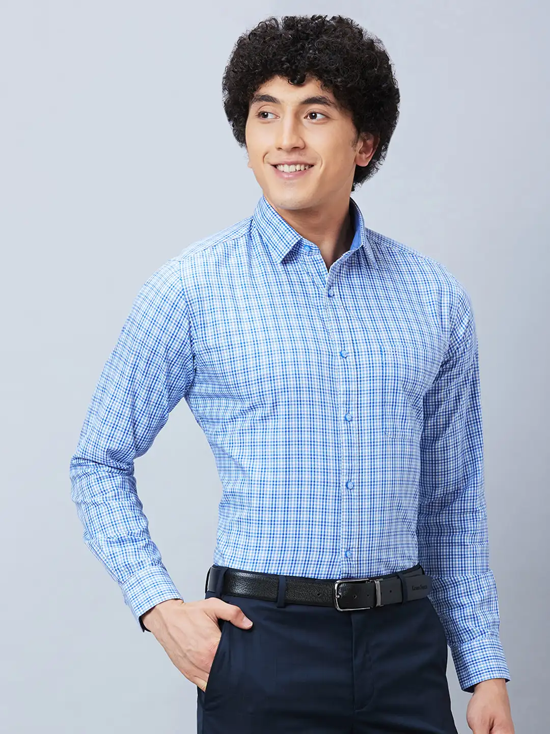 Raymond Men Blue Checks Slim Fit Cotton Shirts - Image 2