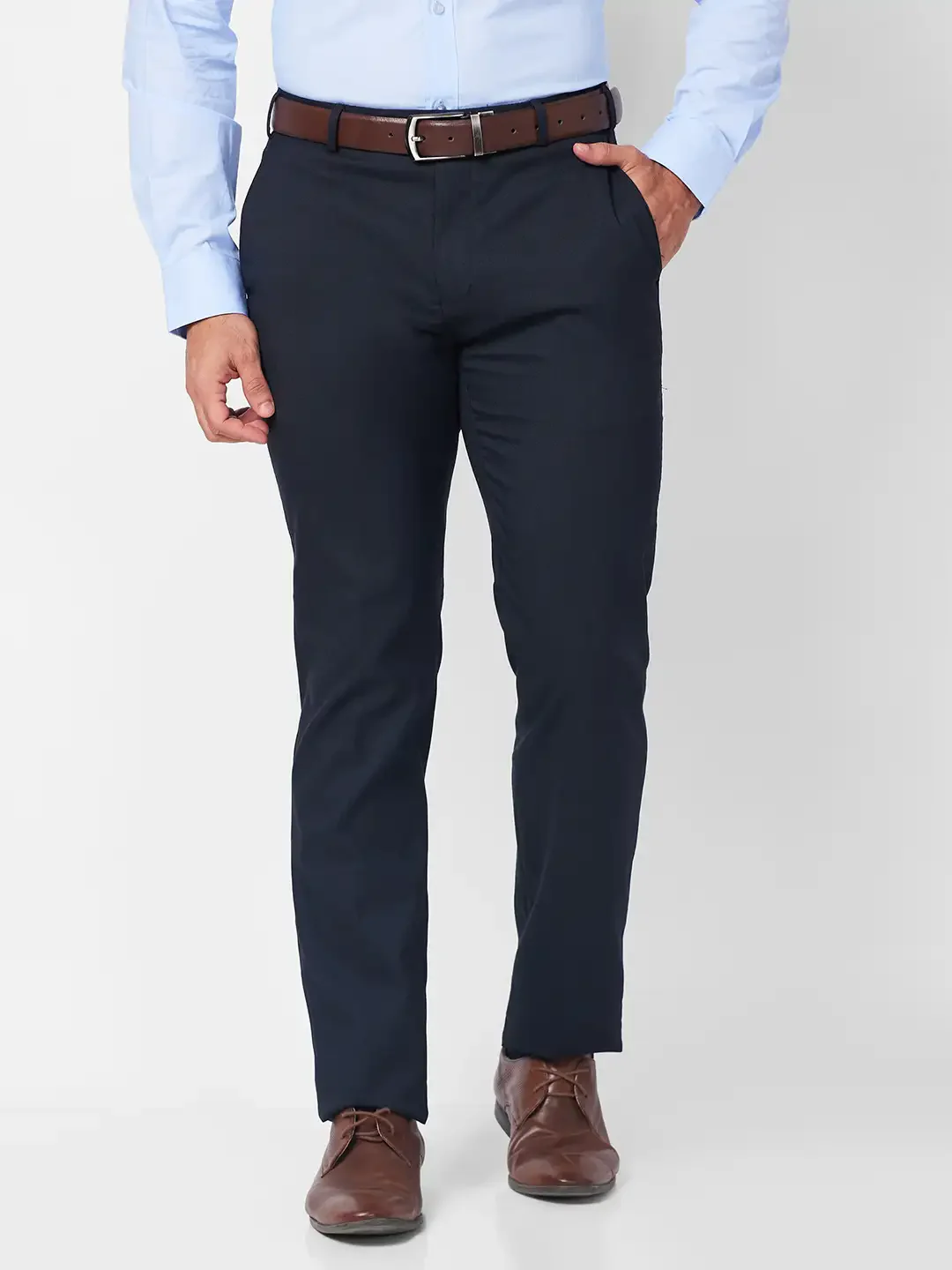 Raymond Men Blue Checks Slim Fit Polyester Blend Trouser