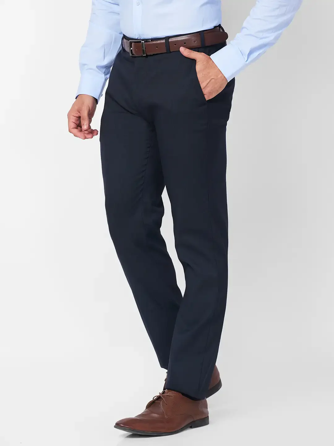 Raymond Men Blue Checks Slim Fit Polyester Blend Trouser - Image 3