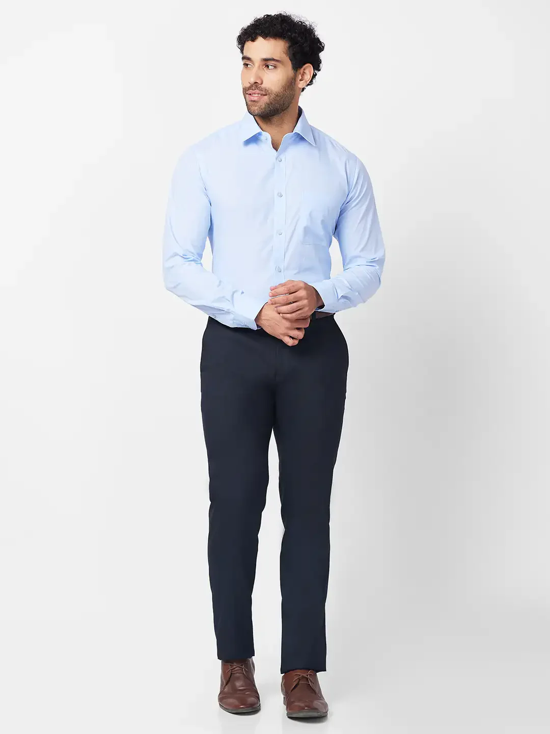 Raymond Men Blue Checks Slim Fit Polyester Blend Trouser - Image 5