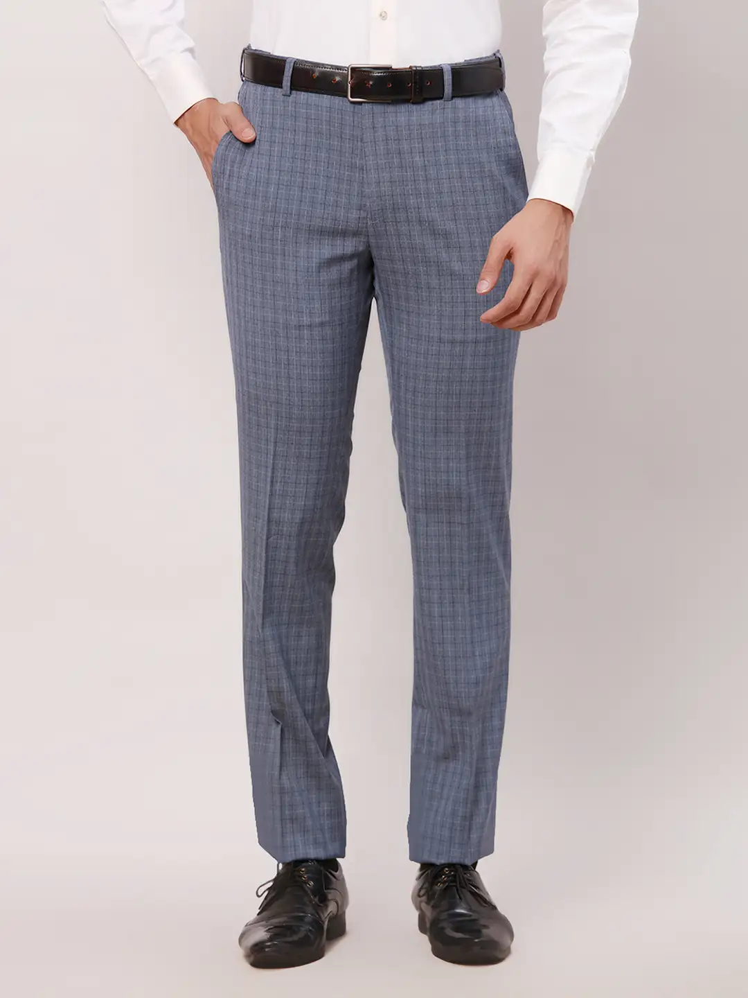 Raymond Men Blue Checks Slim Fit Polyester Blend Trouser