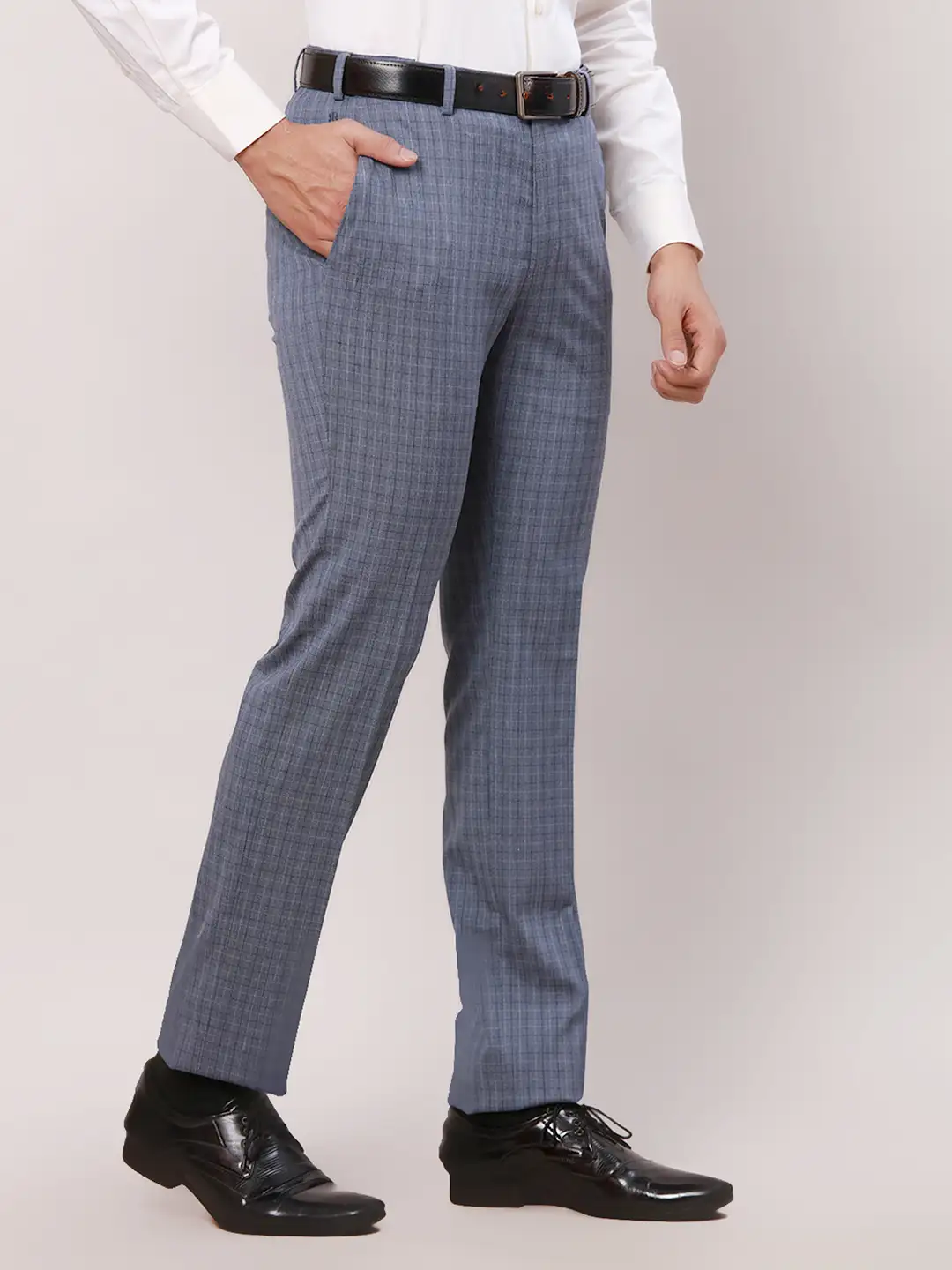 Raymond Men Blue Checks Slim Fit Polyester Blend Trouser - Image 2