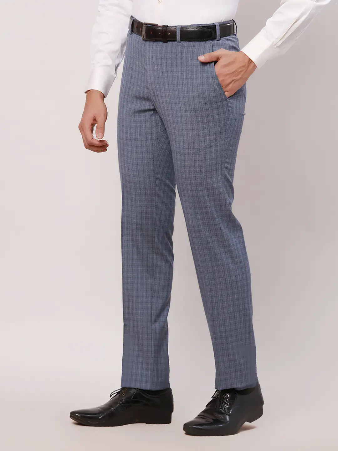 Raymond Men Blue Checks Slim Fit Polyester Blend Trouser - Image 3