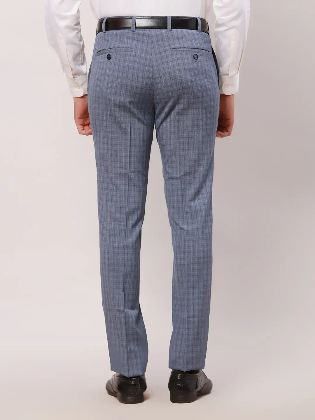Raymond Men Blue Checks Slim Fit Polyester Blend Trouser - Image 4