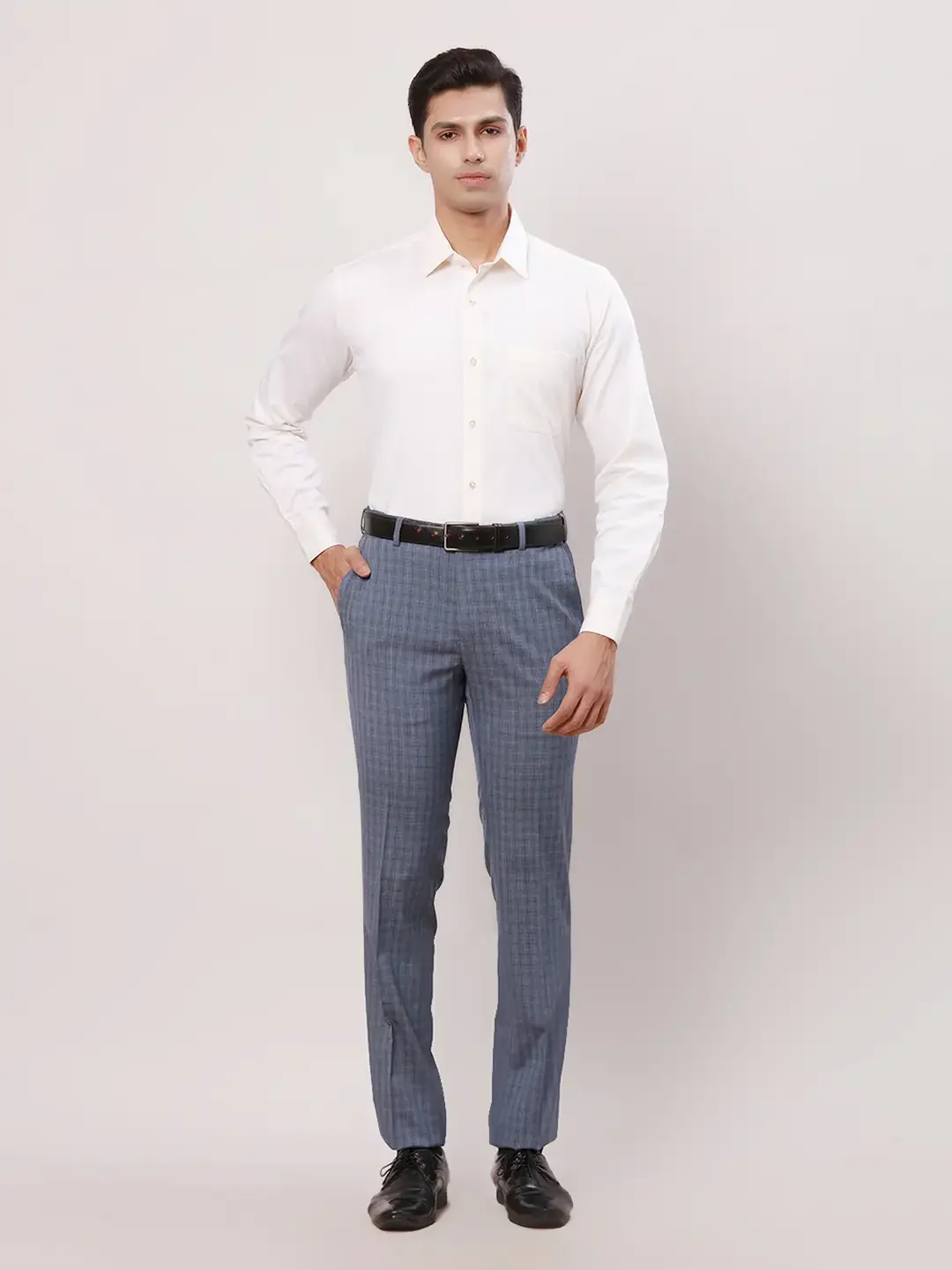 Raymond Men Blue Checks Slim Fit Polyester Blend Trouser - Image 5