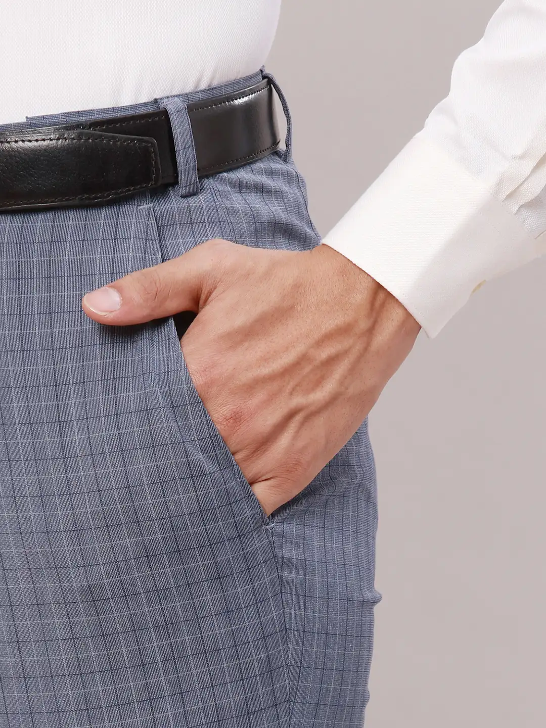 Raymond Men Blue Checks Slim Fit Polyester Blend Trouser - Image 6