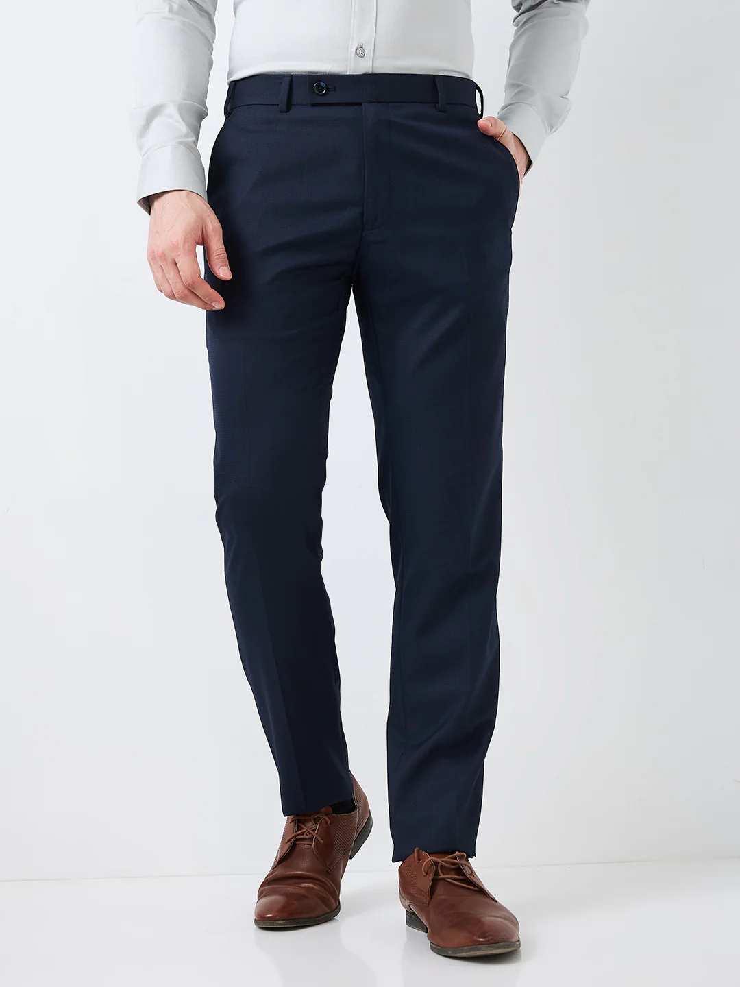 Raymond Men Blue Checks Slim Fit Polyester Blend Trouser