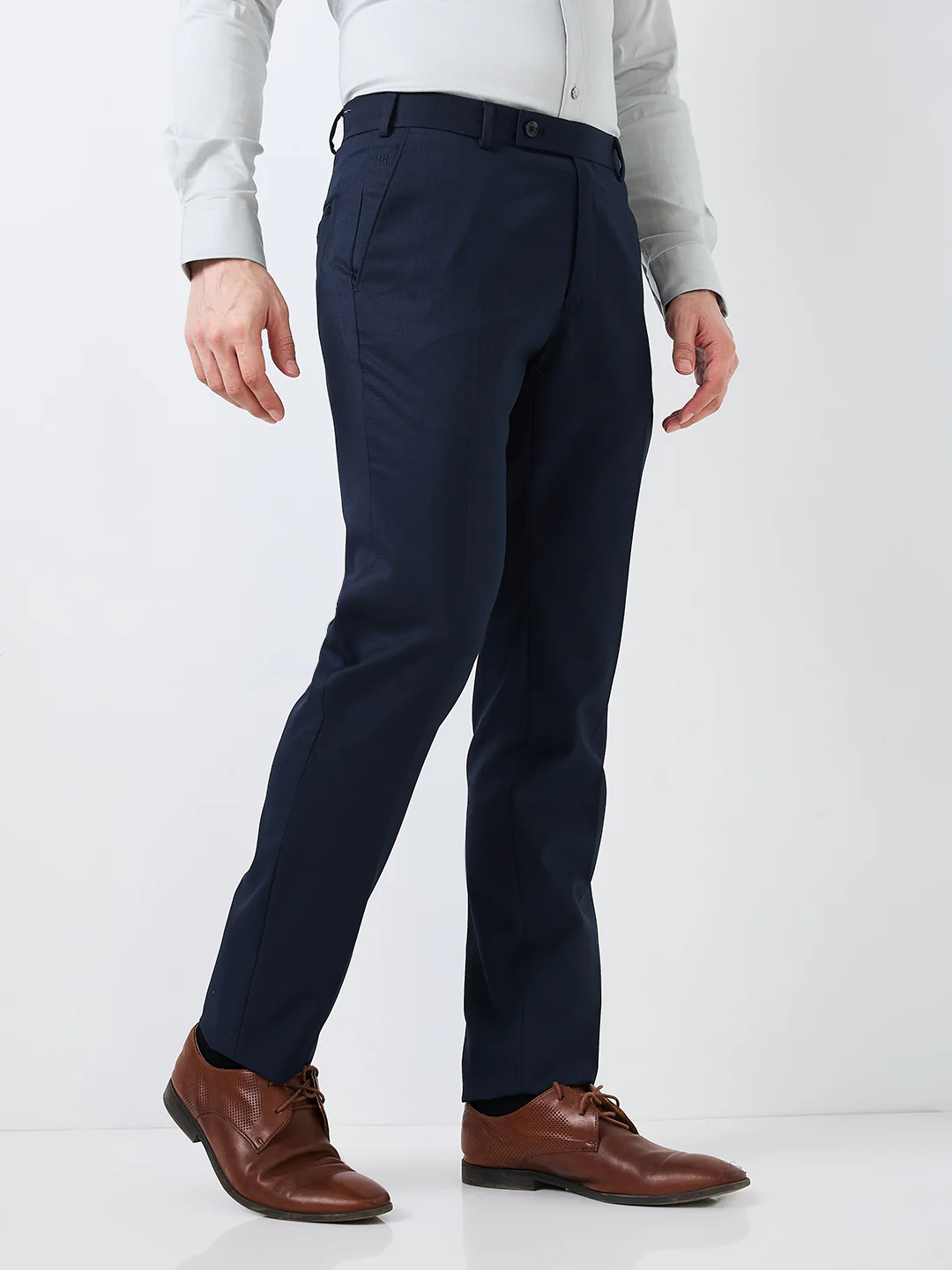 Raymond Men Blue Checks Slim Fit Polyester Blend Trouser - Image 2