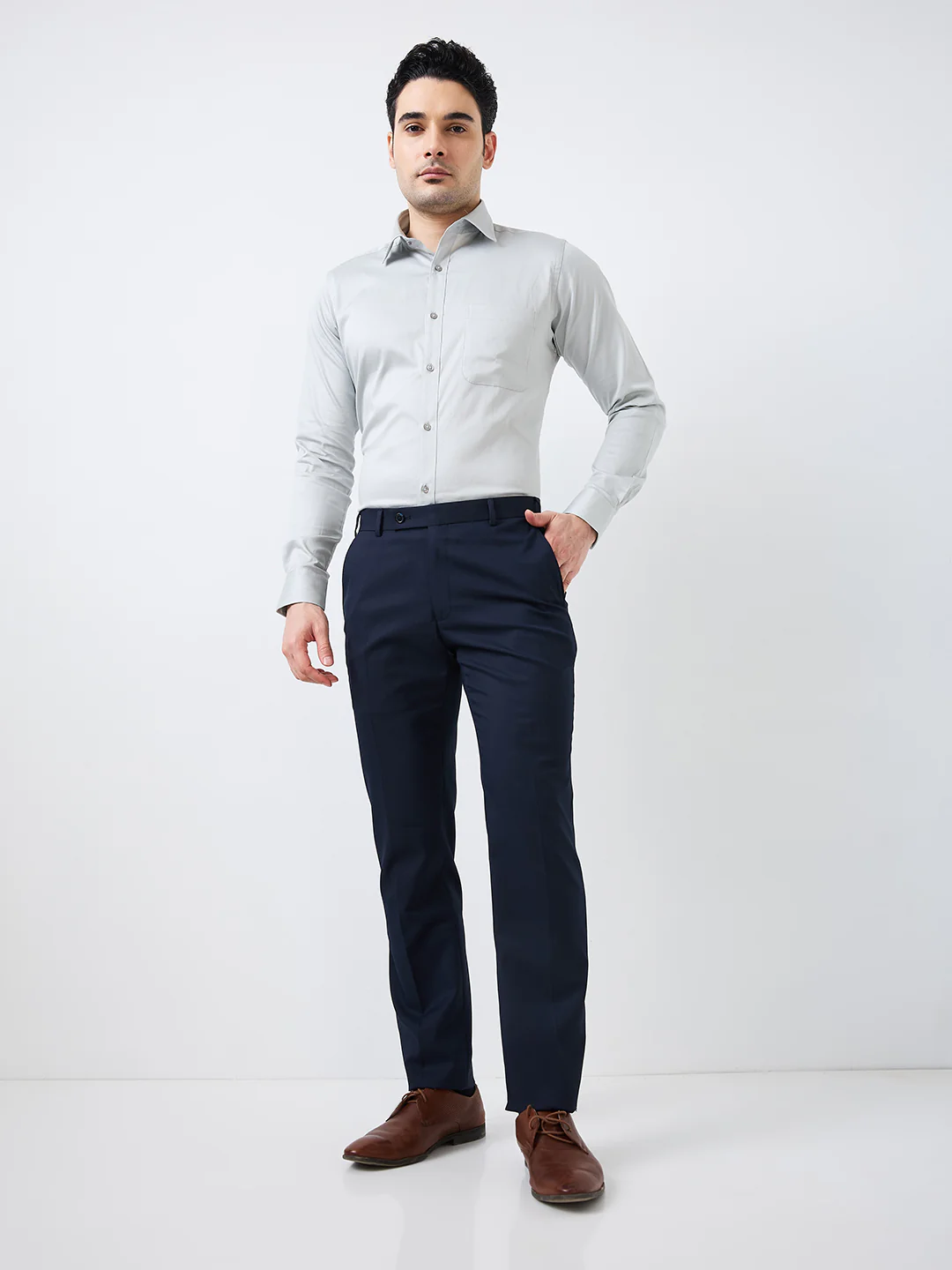 Raymond Men Blue Checks Slim Fit Polyester Blend Trouser - Image 6