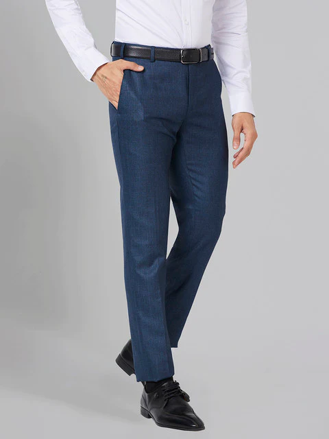 Raymond Men Blue Checks Slim Fit Polyester Blend Trouser - Image 2