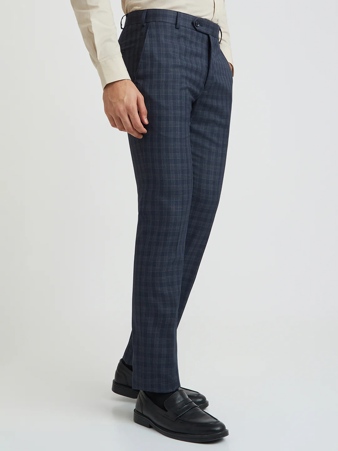 Raymond Men Blue Checks Slim Fit Polyester Blend Trouser - Image 2