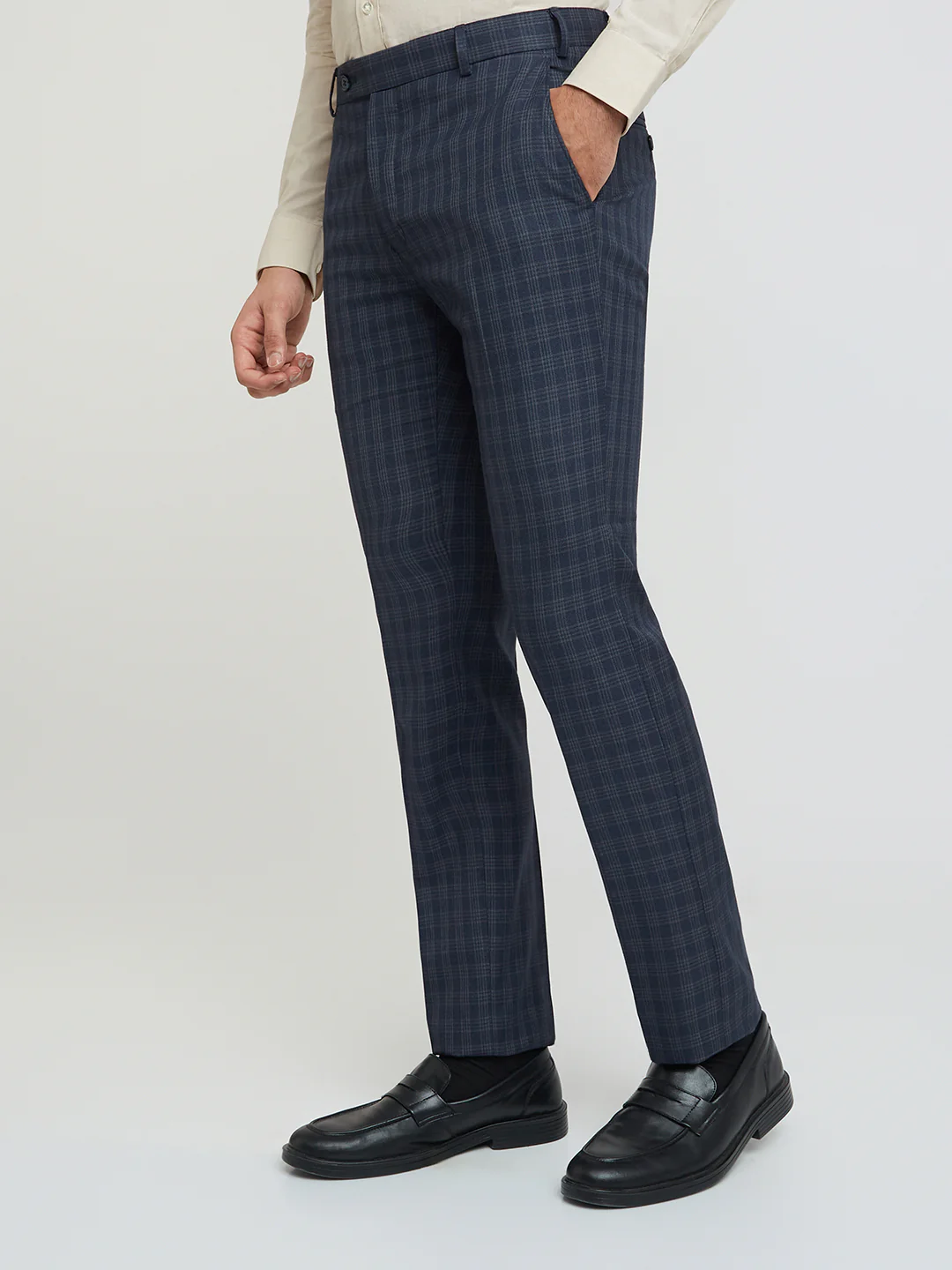 Raymond Men Blue Checks Slim Fit Polyester Blend Trouser - Image 3