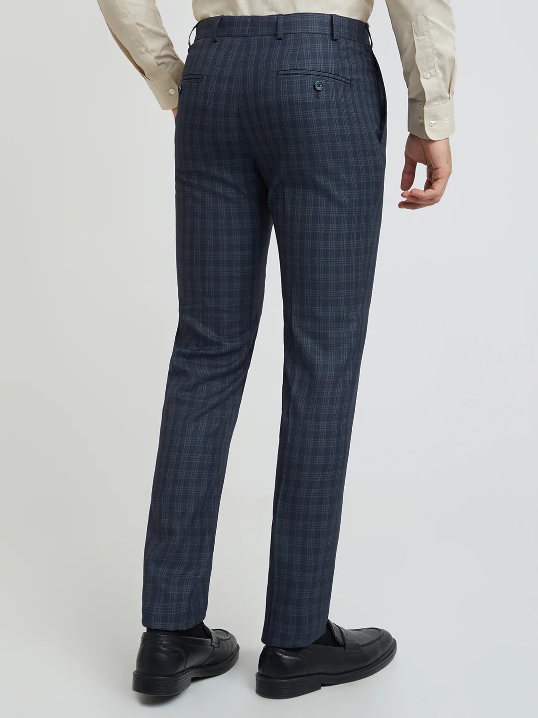 Raymond Men Blue Checks Slim Fit Polyester Blend Trouser - Image 5