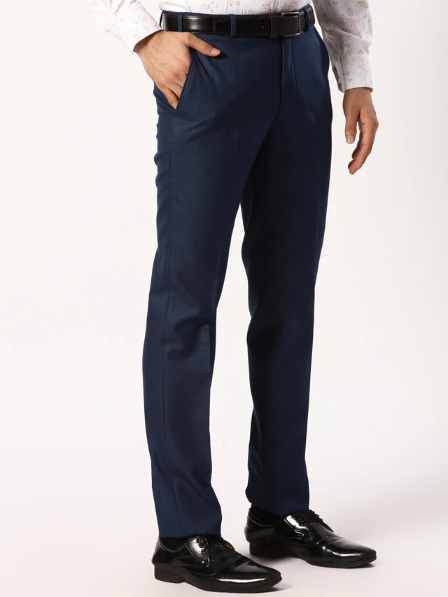 Raymond Men Blue Checks Slim Fit Polyester Blend Trouser