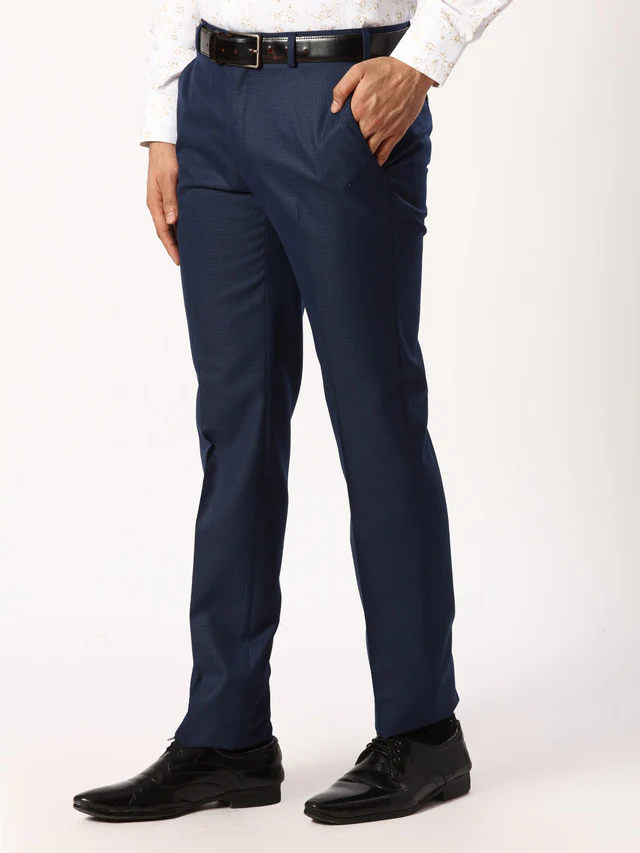 Raymond Men Blue Checks Slim Fit Polyester Blend Trouser - Image 2