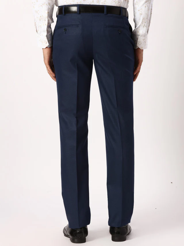 Raymond Men Blue Checks Slim Fit Polyester Blend Trouser - Image 3