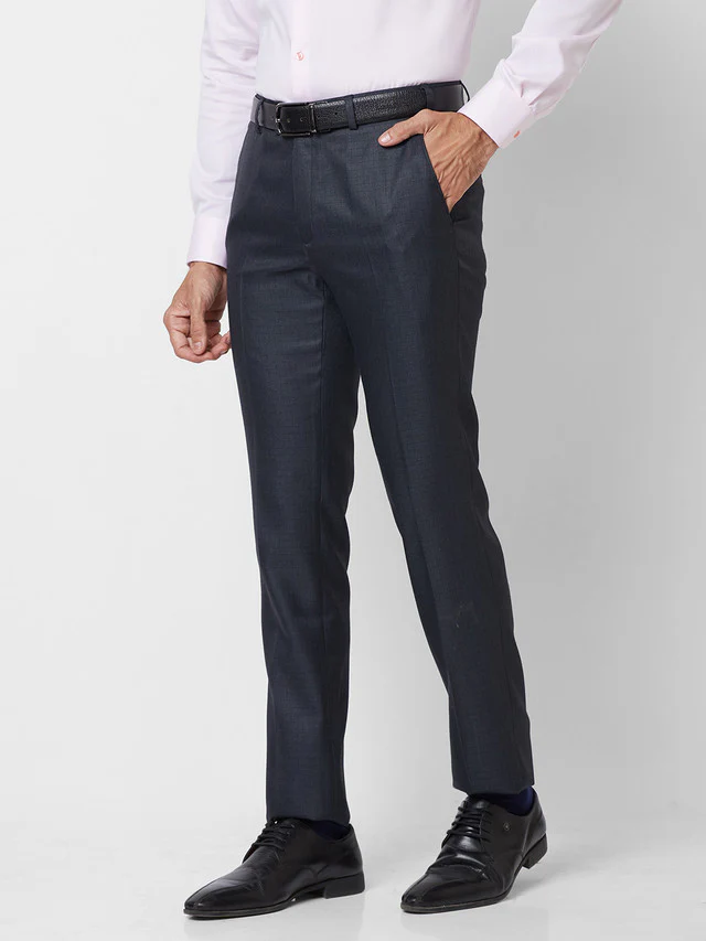 Raymond Men Blue Checks Slim Fit Polyester Blend Trouser - Image 3