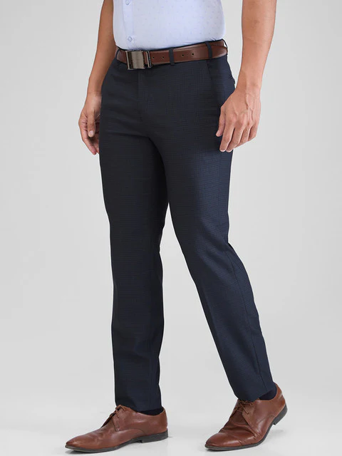 Raymond Men Blue Checks Slim Fit Polyester Blend Trouser - Image 3